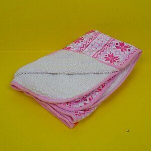 Pitter Patter Snowflake Fair Isle Pink Baby Crib Blanket 39x29 Sherpa Two Layers